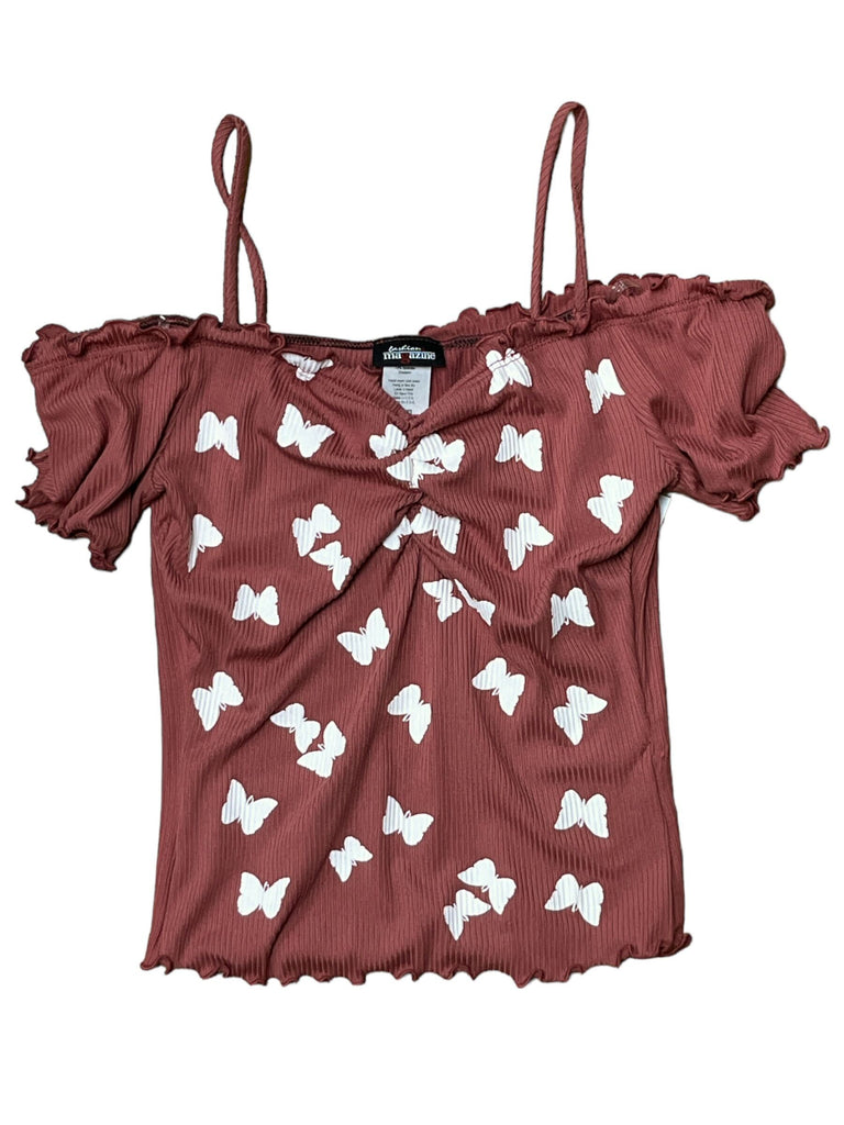 Butterfly Print Off Shoulder Top 2251 ( FINAL SALE )