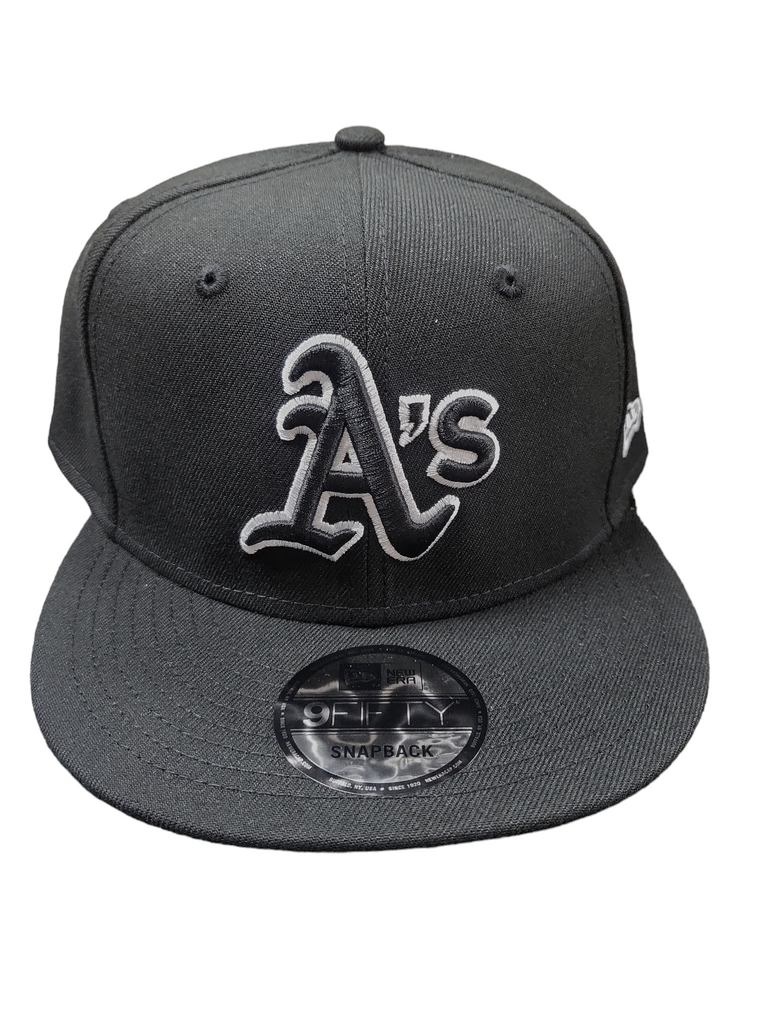 Oakland A's Black Black White Outline Snapback
