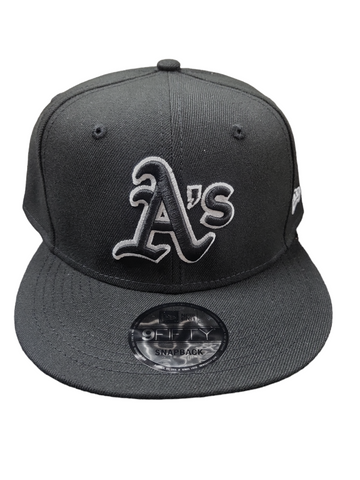 Oakland A's Black Black White Outline Snapback