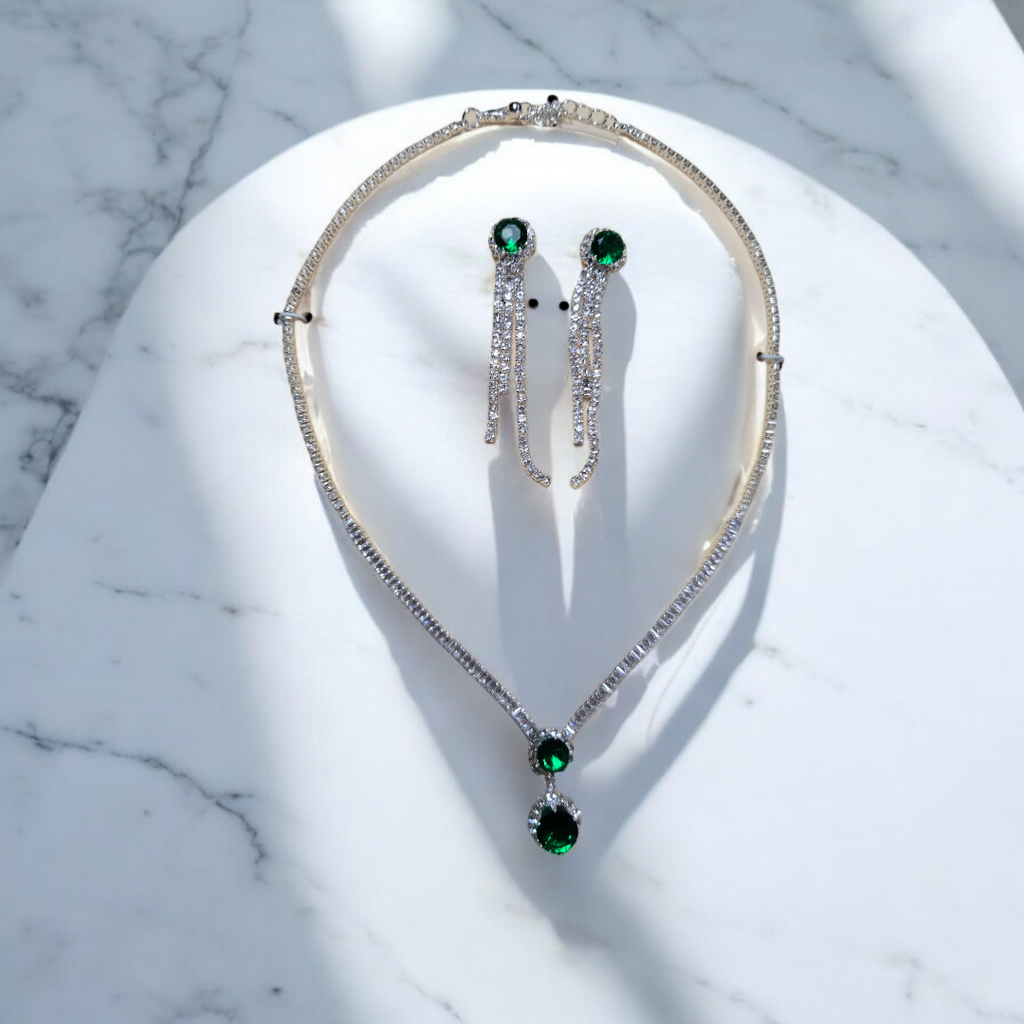 Emerald Stone Necklace & Earrings Set