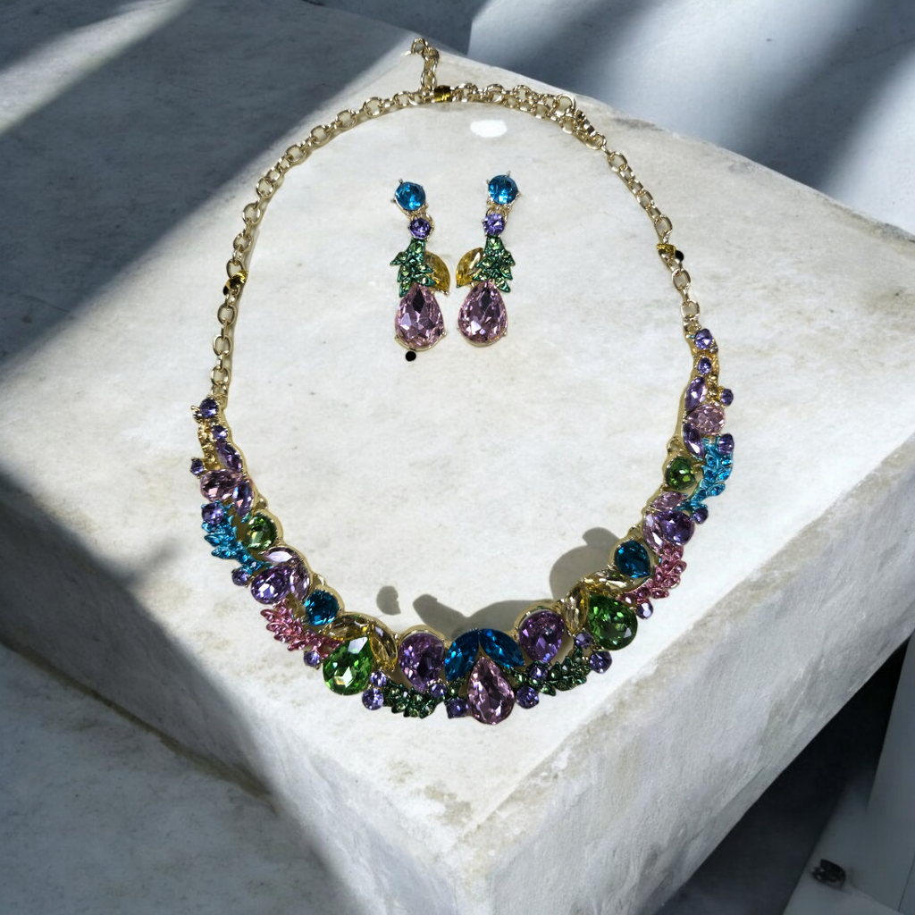 Multi Pastel Stones Necklace & Earrings Set