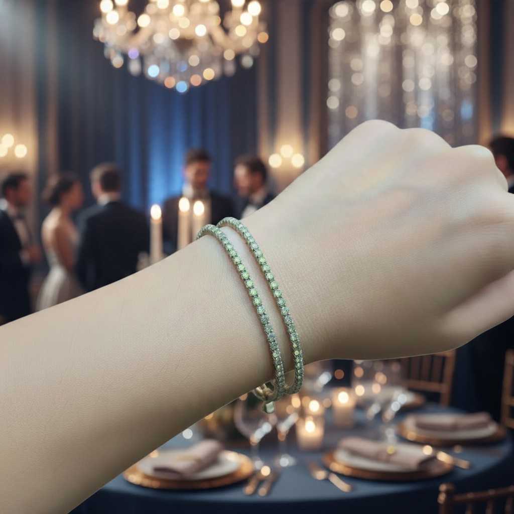 Single Row Rhinestone Stretch Gold Bracelet Pair