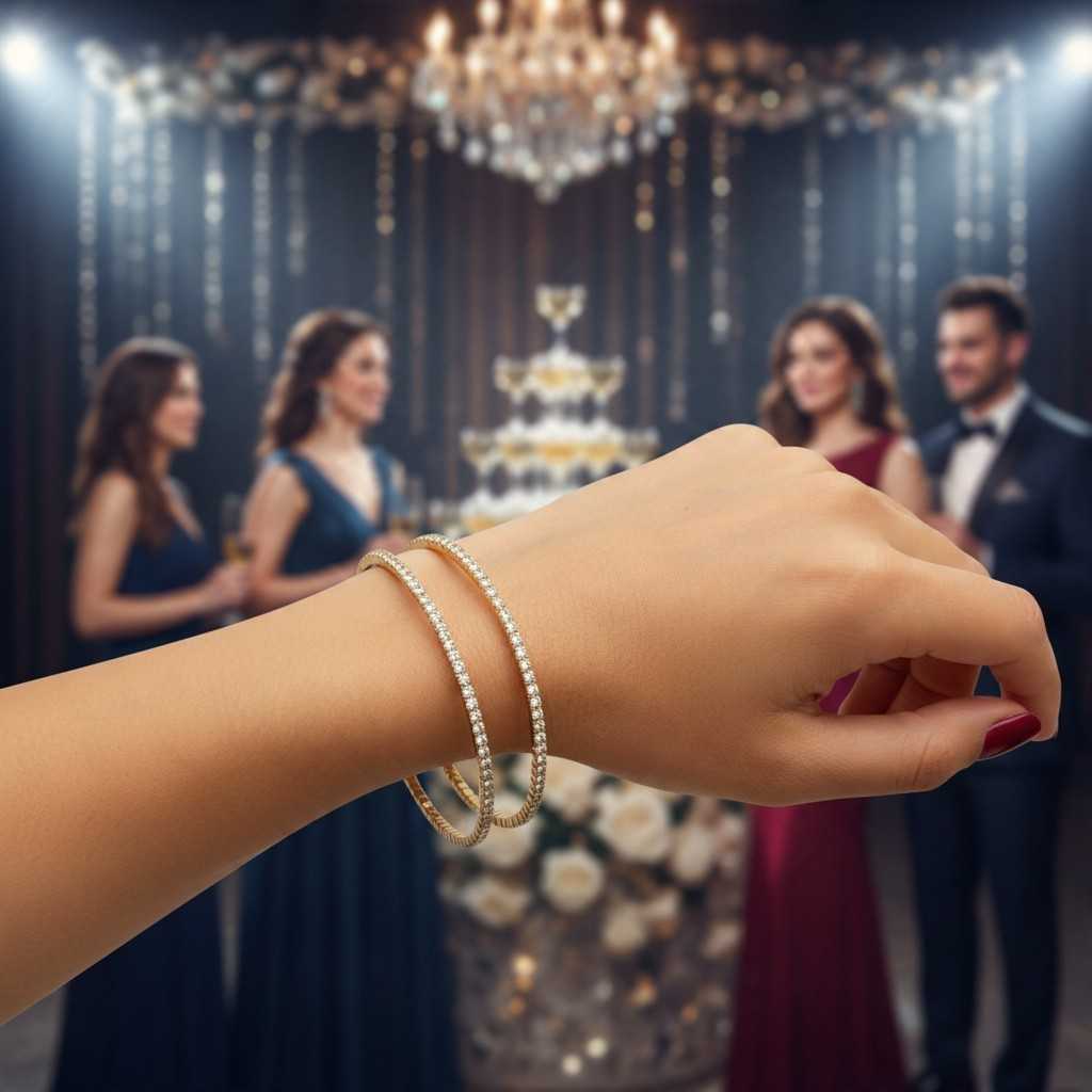 Single Row Rhinestone Stretch Gold Bracelet Pair