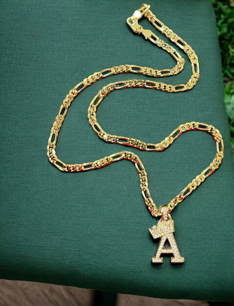Men's Figaro Style Chain w/ Letter Pendant