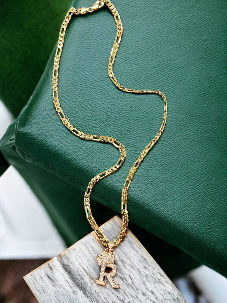 Men's Figaro Style Chain w/ Letter Pendant