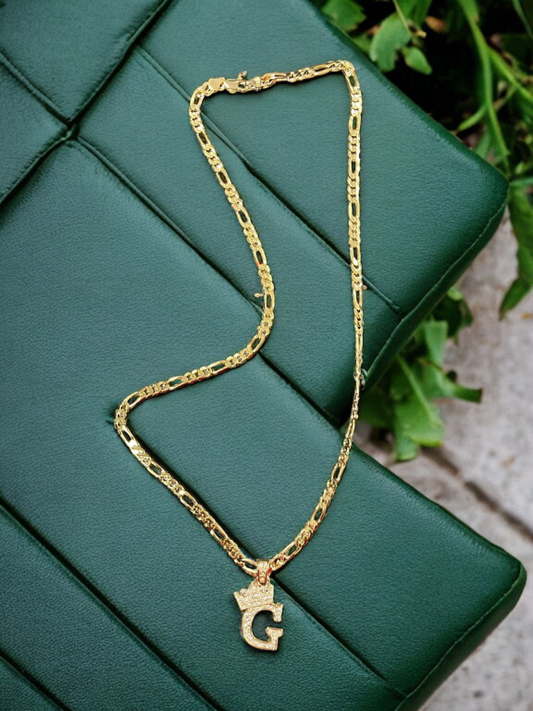 Men's Figaro Style Chain w/ Letter Pendant