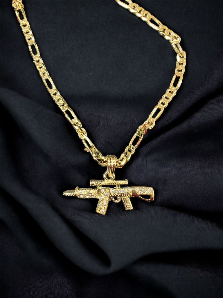 Men's Figaro Style Necklace w/ Gun Pendant