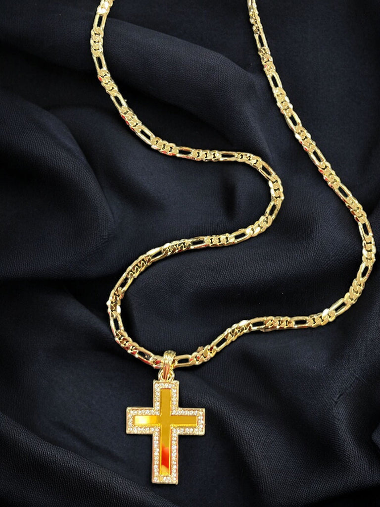 Men's Figaro Style Necklace w/ Rhinestone Cross
