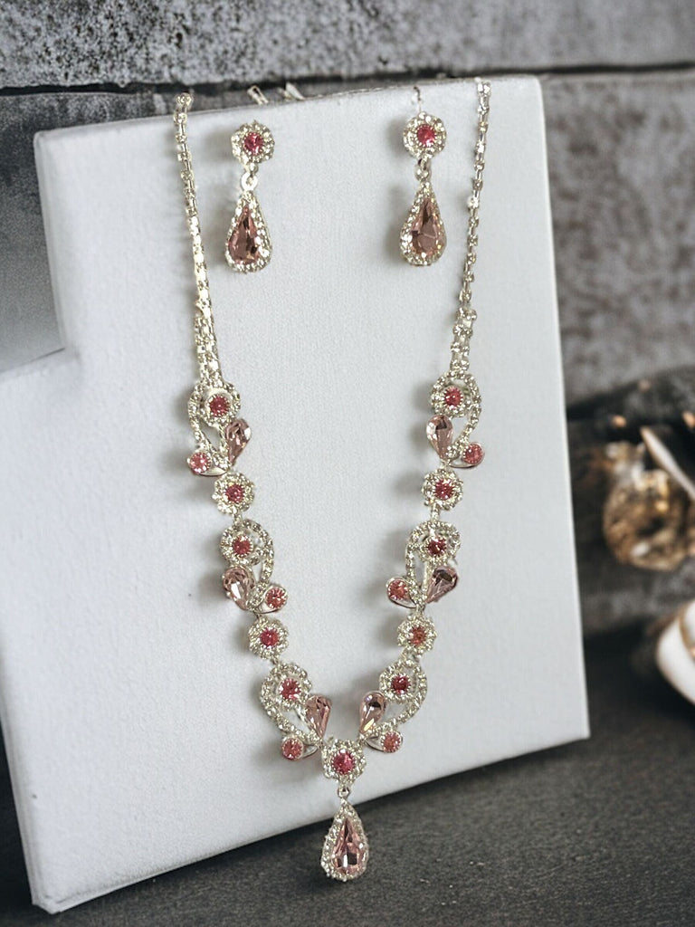 Double Pink Teardrop Necklace & Earrings Set