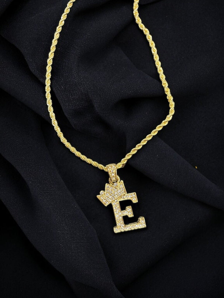 Men's Rope Style Necklace w/ Letter E Pendant