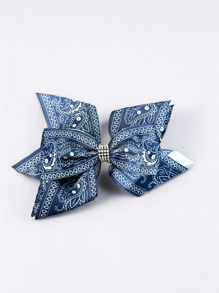 Paisley Print Hair Bow w/ Rhinestone
