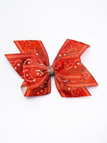 Paisley Print Hair Bow w/ Rhinestone