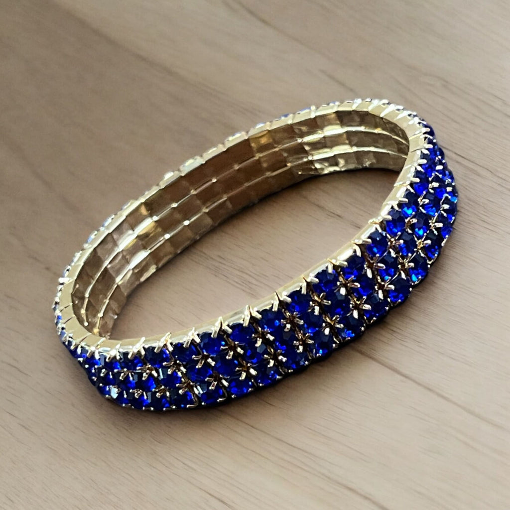 Elastic 3 Row Rhinestone Bracelet Gold
