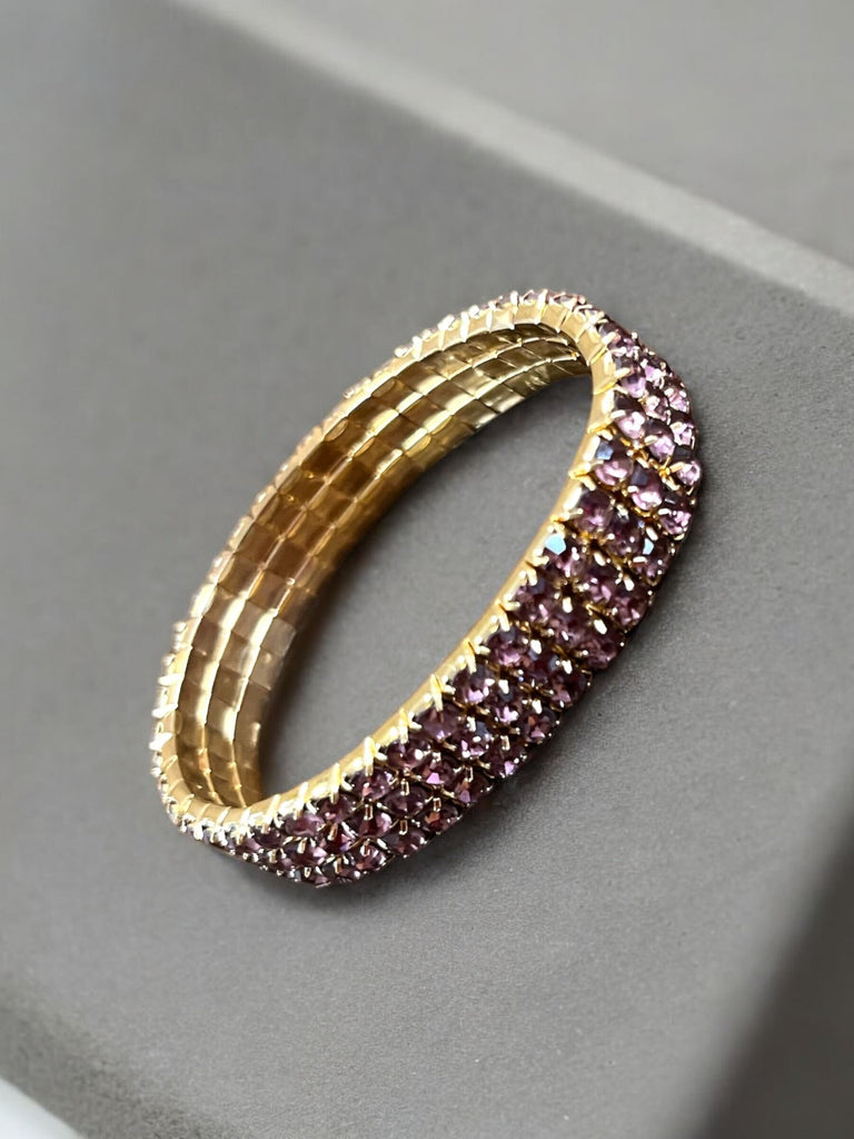 Elastic 3 Row Rhinestone Bracelet Gold