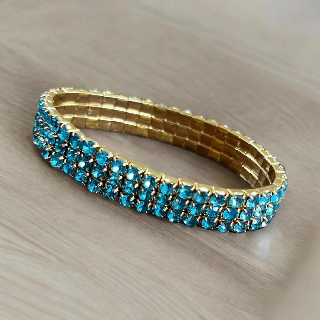 Elastic 3 Row Rhinestone Bracelet Gold