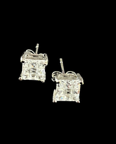 3 Row Diamond Cubic Zirconia Stud Earrings