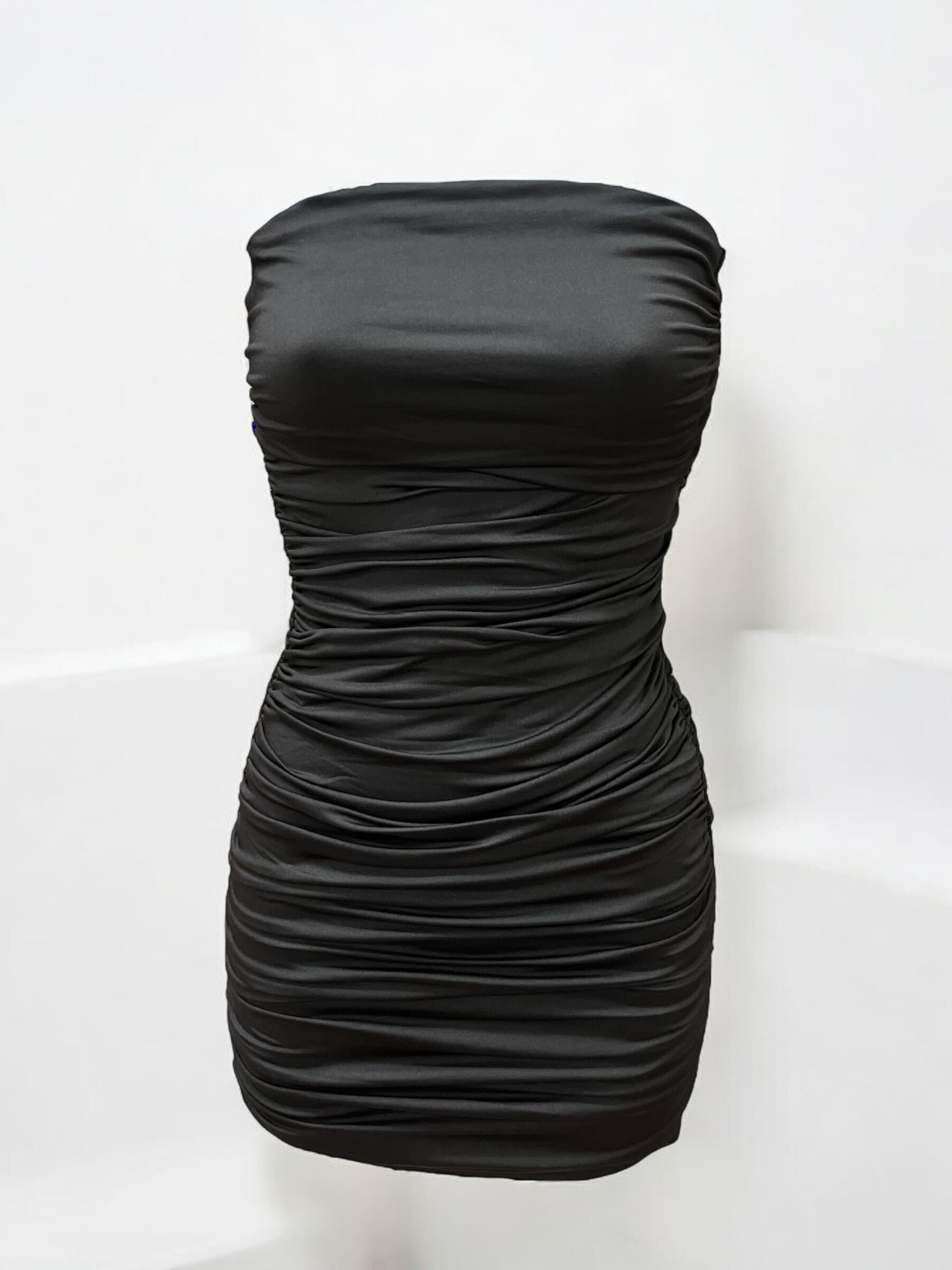 Ruched Tube Top Dress 12512 Black / Large Ruched Tube Top Dress 12512 Black / Large