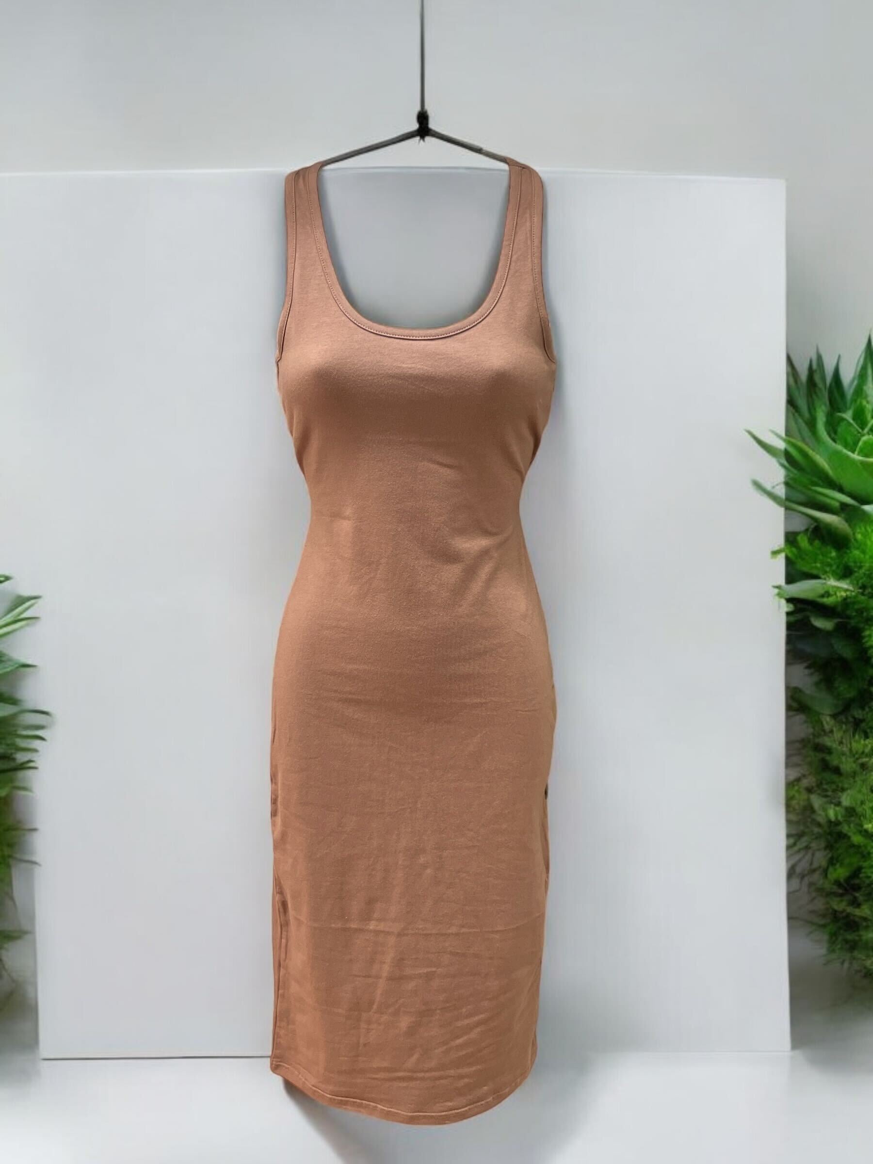 Scoop Neck Sleeveless Bodycon Dress 22084 Hazelnut / Small Scoop Neck Sleeveless Bodycon Dress 22084 Hazelnut / Small