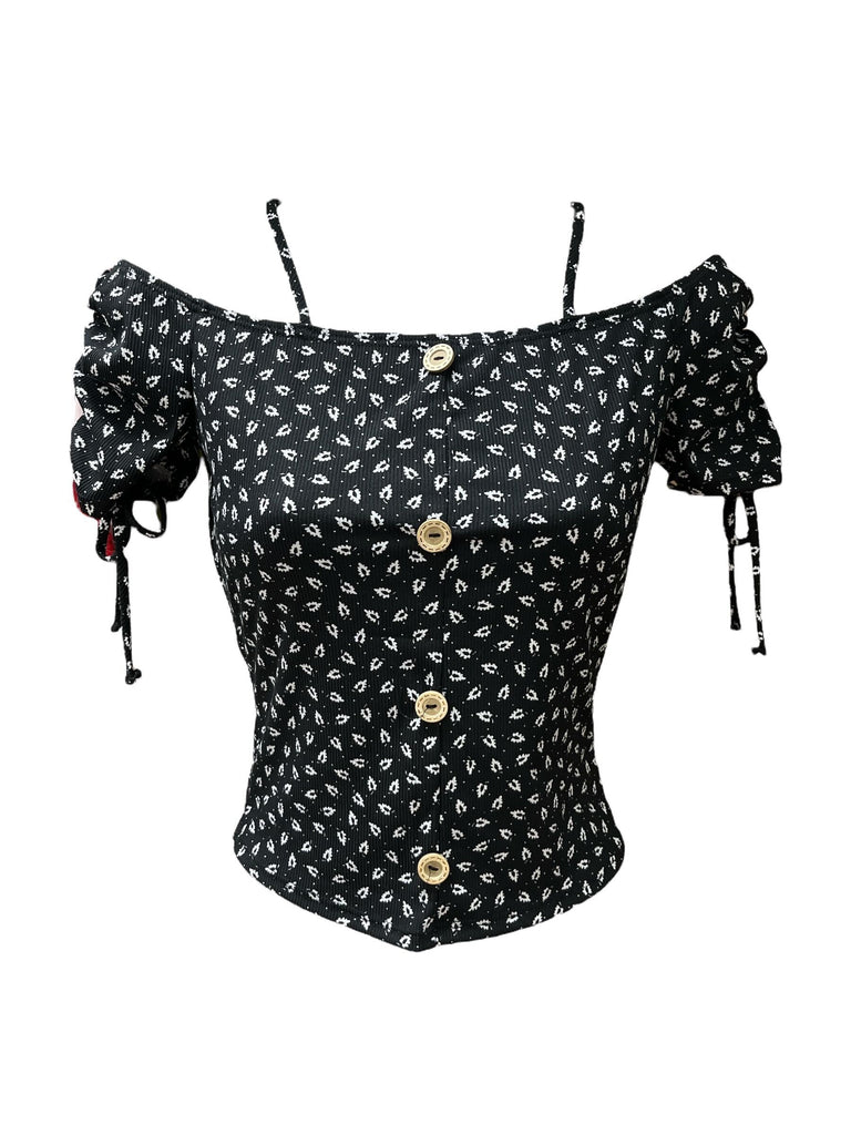 Rib Print Off Shoulder Top 3033 ( FINAL SALE)