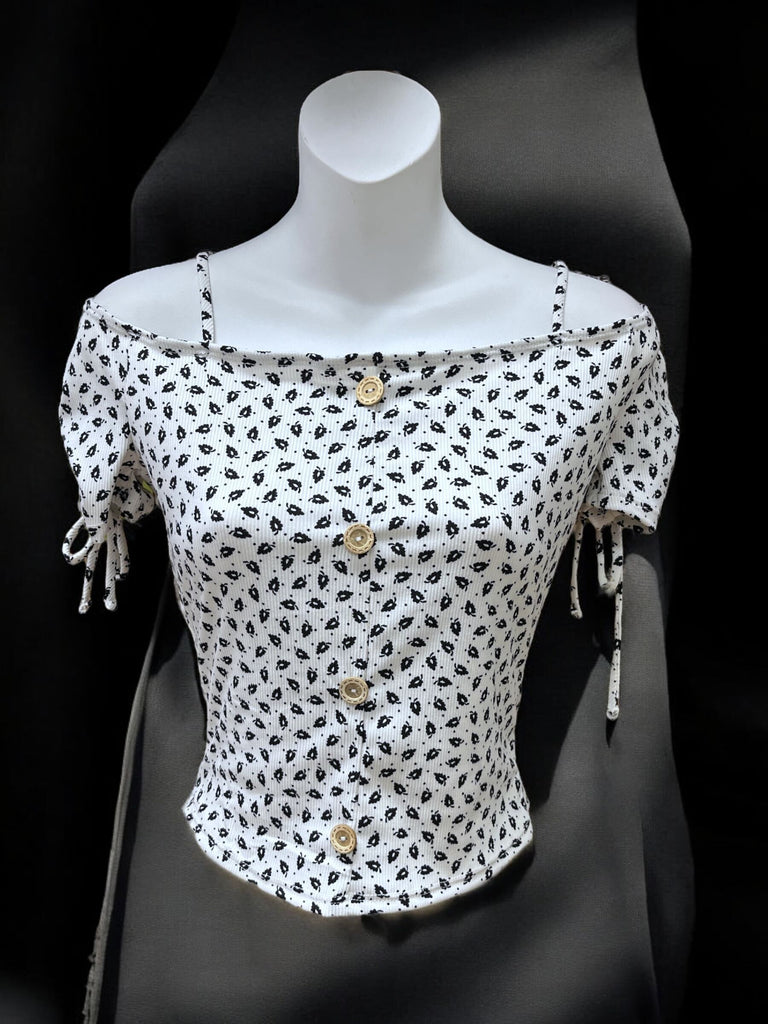 Rib Print Off Shoulder Top 3033 ( FINAL SALE)