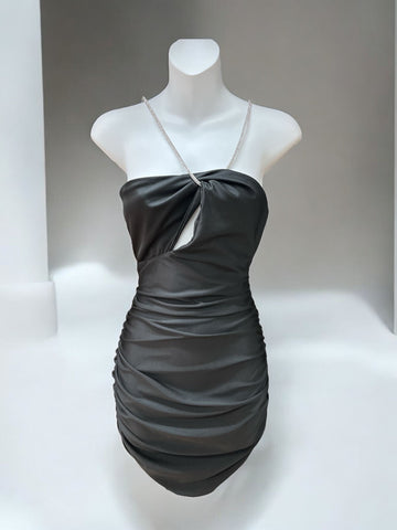 Mini Ruched Dress w/ Rhinestone Straps 1564 ( FINAL SALE )