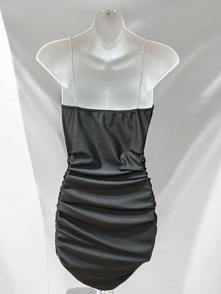 Mini Ruched Dress w/ Rhinestone Straps 1564 ( FINAL SALE )