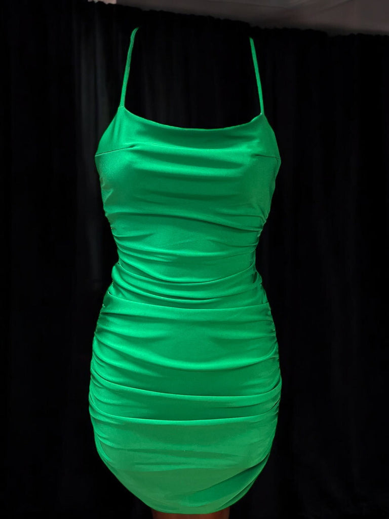 Side Rushed Satin Dress 1485