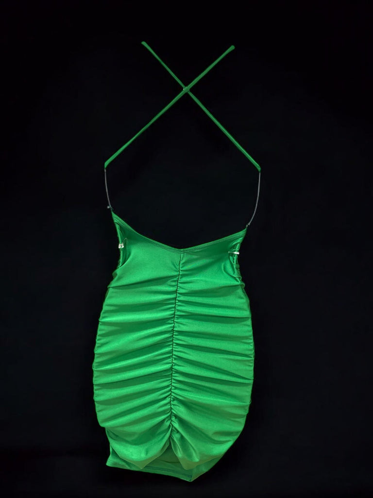 Side Rushed Satin Dress 1485