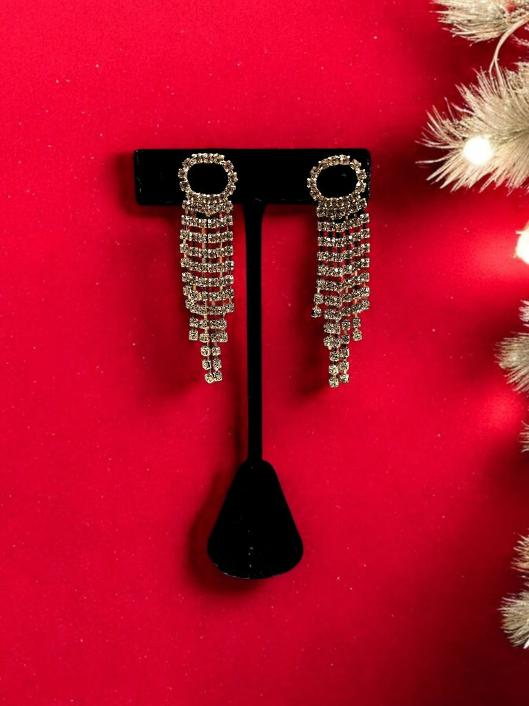 6 Row Rhinestone Clip On Earrings