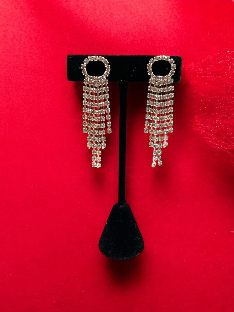 6 Row Rhinestone Clip On Earrings