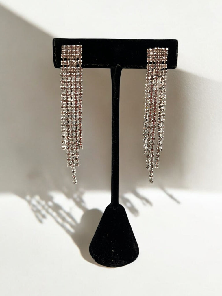 5 Row Rhinestone Clip On Earrings