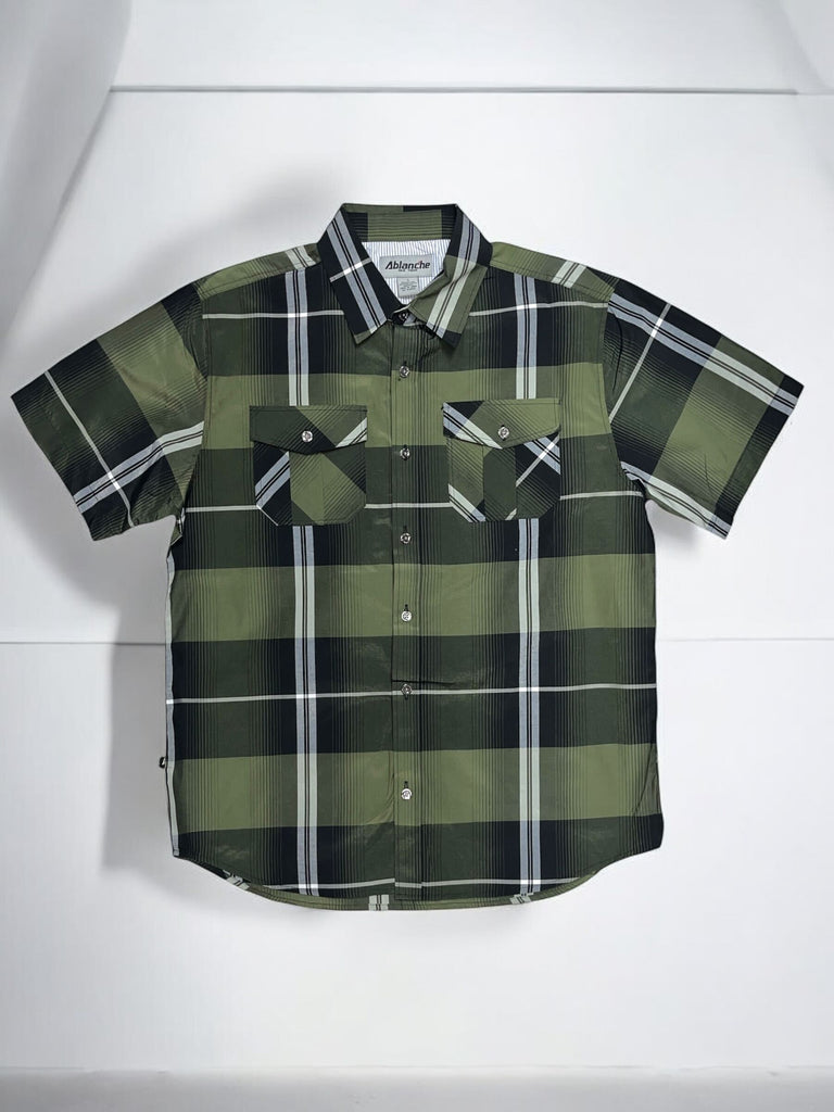 Plaid Short Sleeve Button Up Ablanche 8AS204