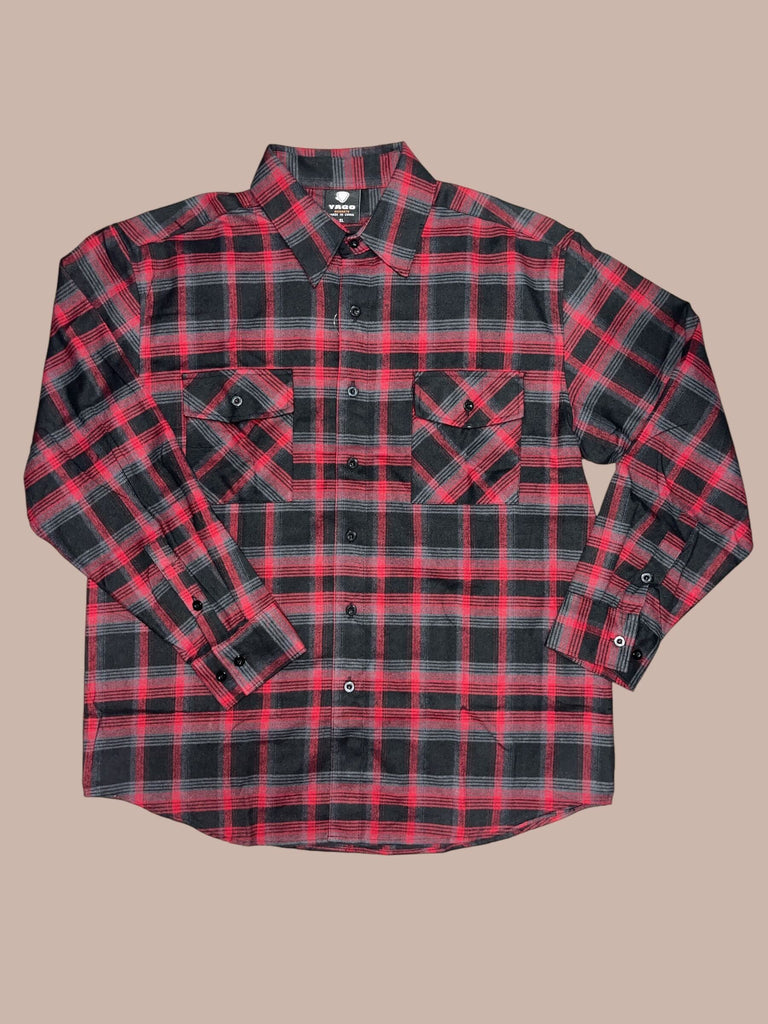 Yago Flannel Long Sleeve Shirt Charcoal/Red D7