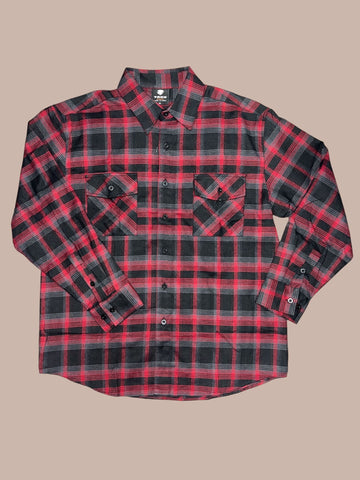 Yago Flannel Long Sleeve Shirt Charcoal/Red D7