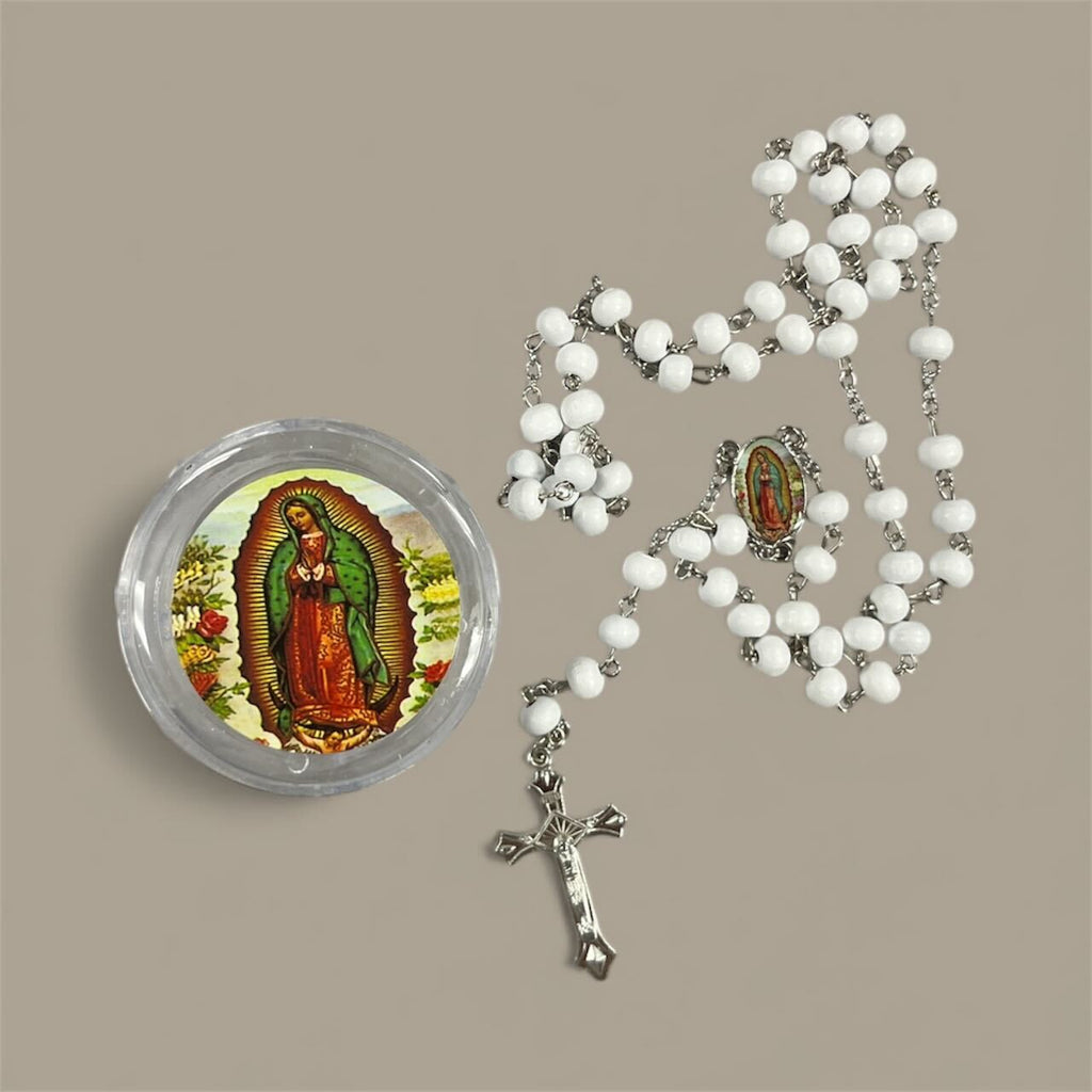 Virgin Mary White Beaded Rosary