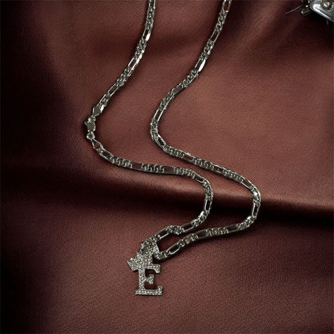 Men's Figaro Style Chain w/ Letter Pendant Silver