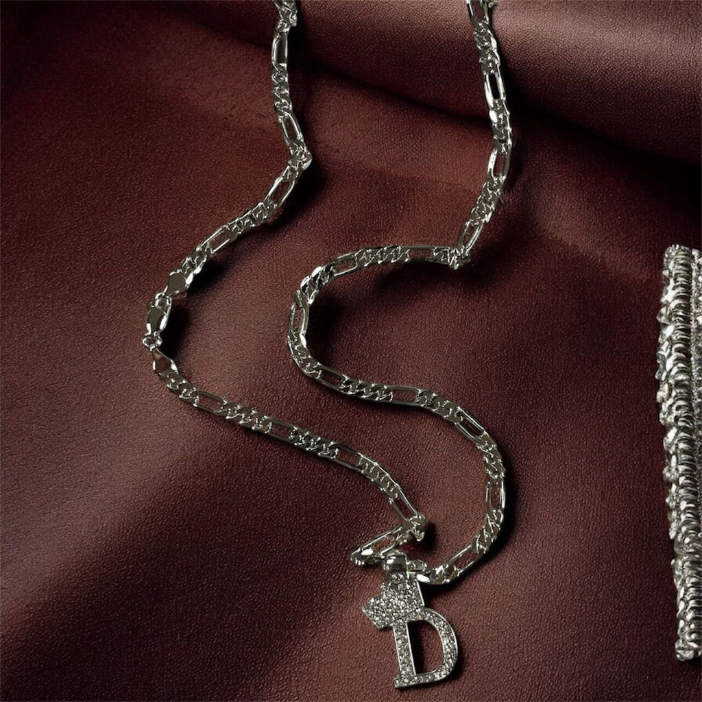 Men's Figaro Style Chain w/ Letter Pendant Silver