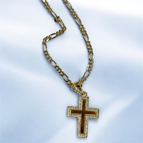 Hollow Middle Rhinestone Cross Necklace