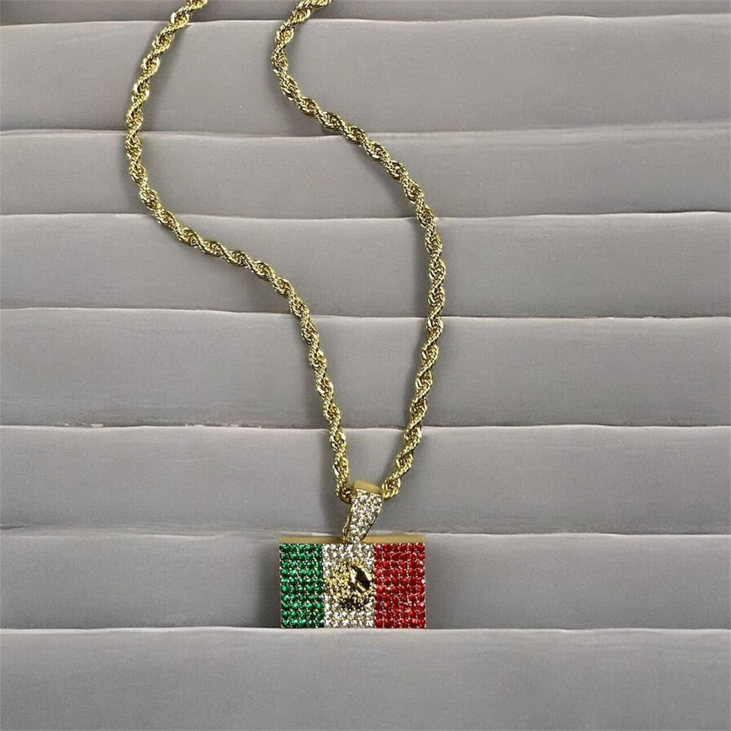 Mexico Flag Rhinestone Necklace