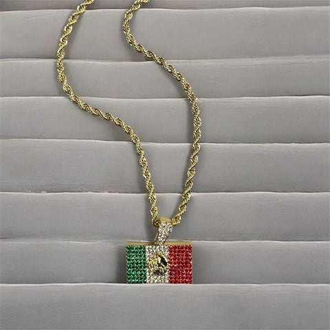 Mexico Flag Rhinestone Necklace