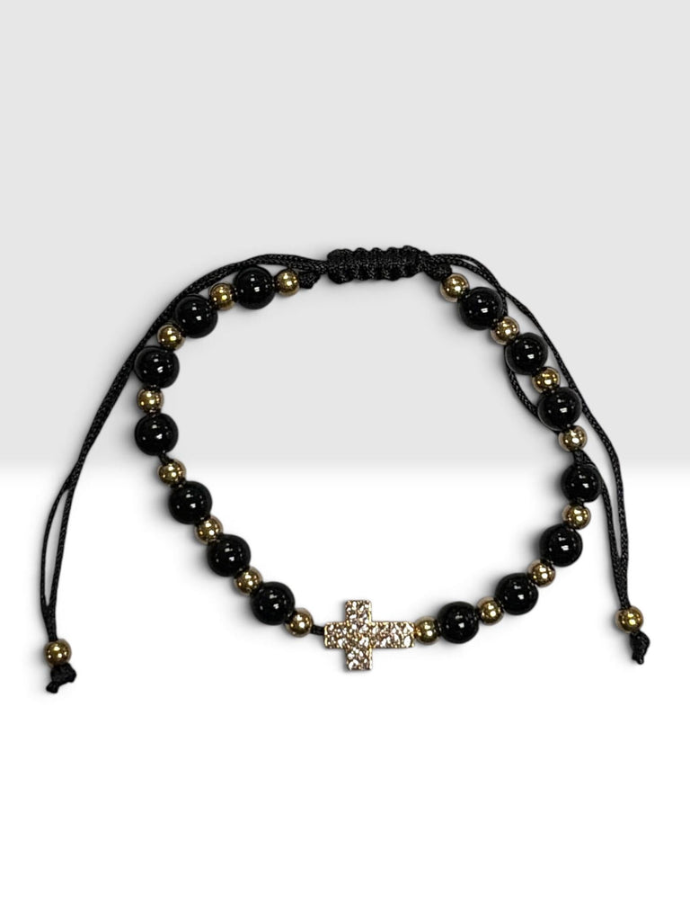 Rhinestone Cross Charm Beaded Bracelet