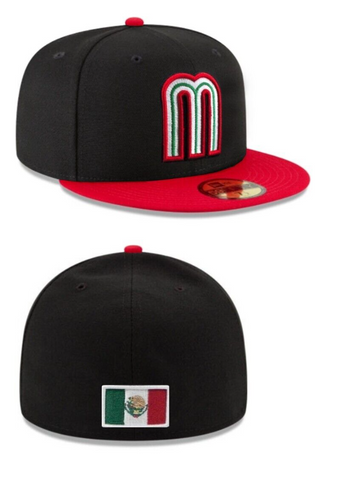 Mexico Baseball Black Red Fitted Cap