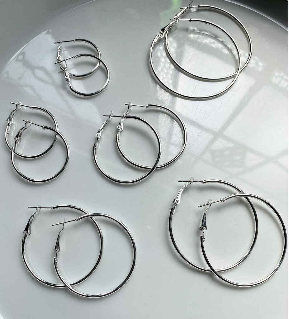 6 Pair Solid Hoop Earrings