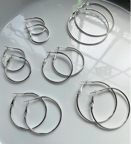6 Pair Solid Hoop Earrings