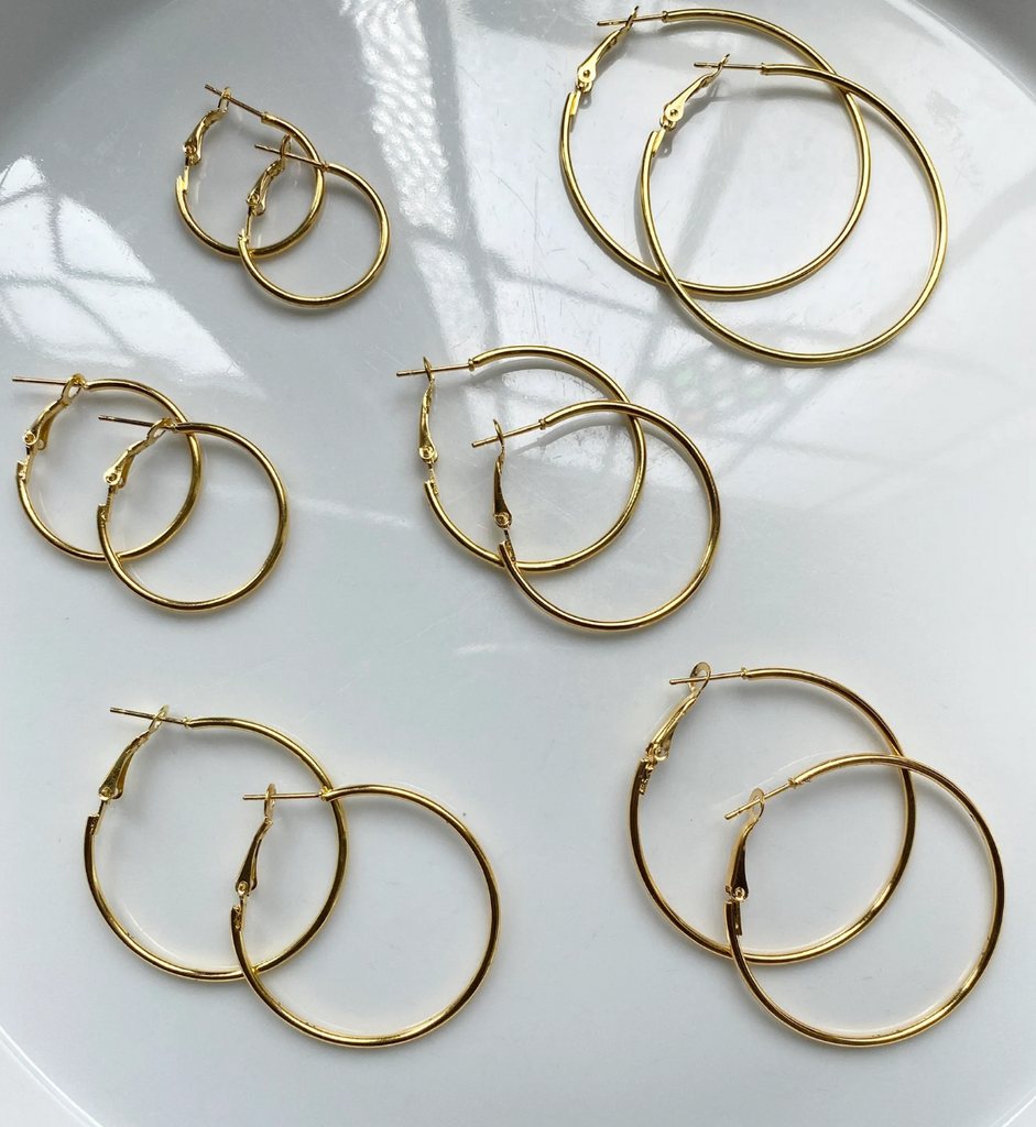 6 Pair Solid Hoop Earrings