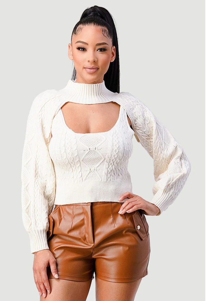 Cut Out Turtleneck Knit Sweater Set 41619