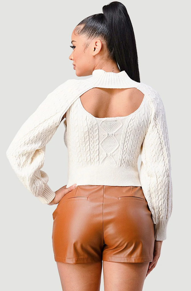 Cut Out Turtleneck Knit Sweater Set 41619