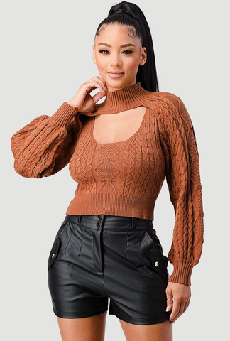 Cut Out Turtleneck Knit Sweater Set 41619