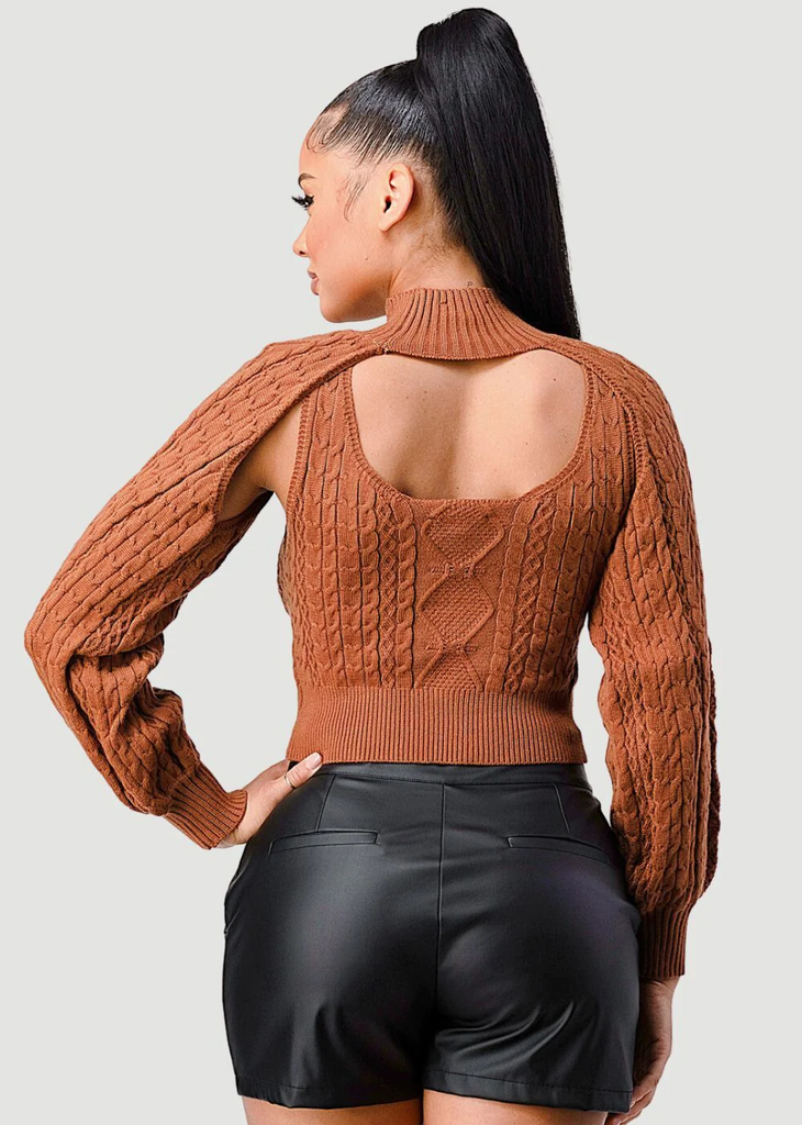 Cut Out Turtleneck Knit Sweater Set 41619