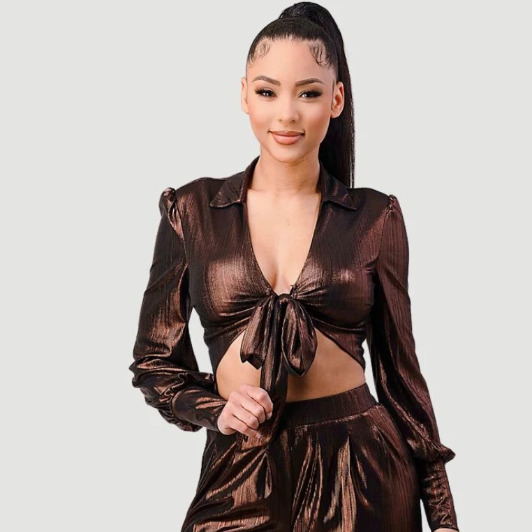 Metallic Front Tie Top 8715